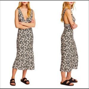FREE PEOPLE OHH LA LA BIAS CUT FLORAL MIDI DRESS-BLACK NWT